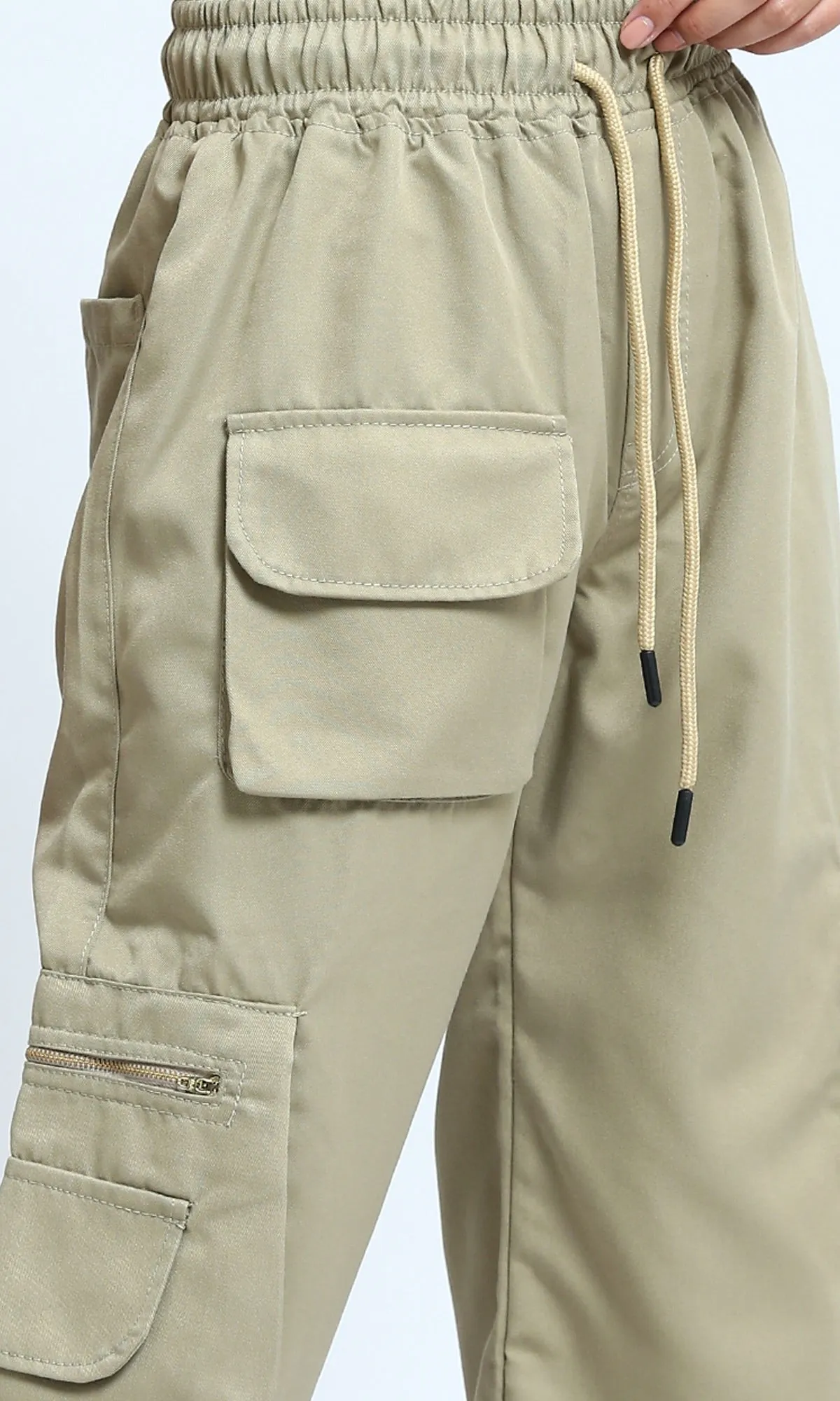 O180805 - Fashionable Slip On Cargo Pants - Olive