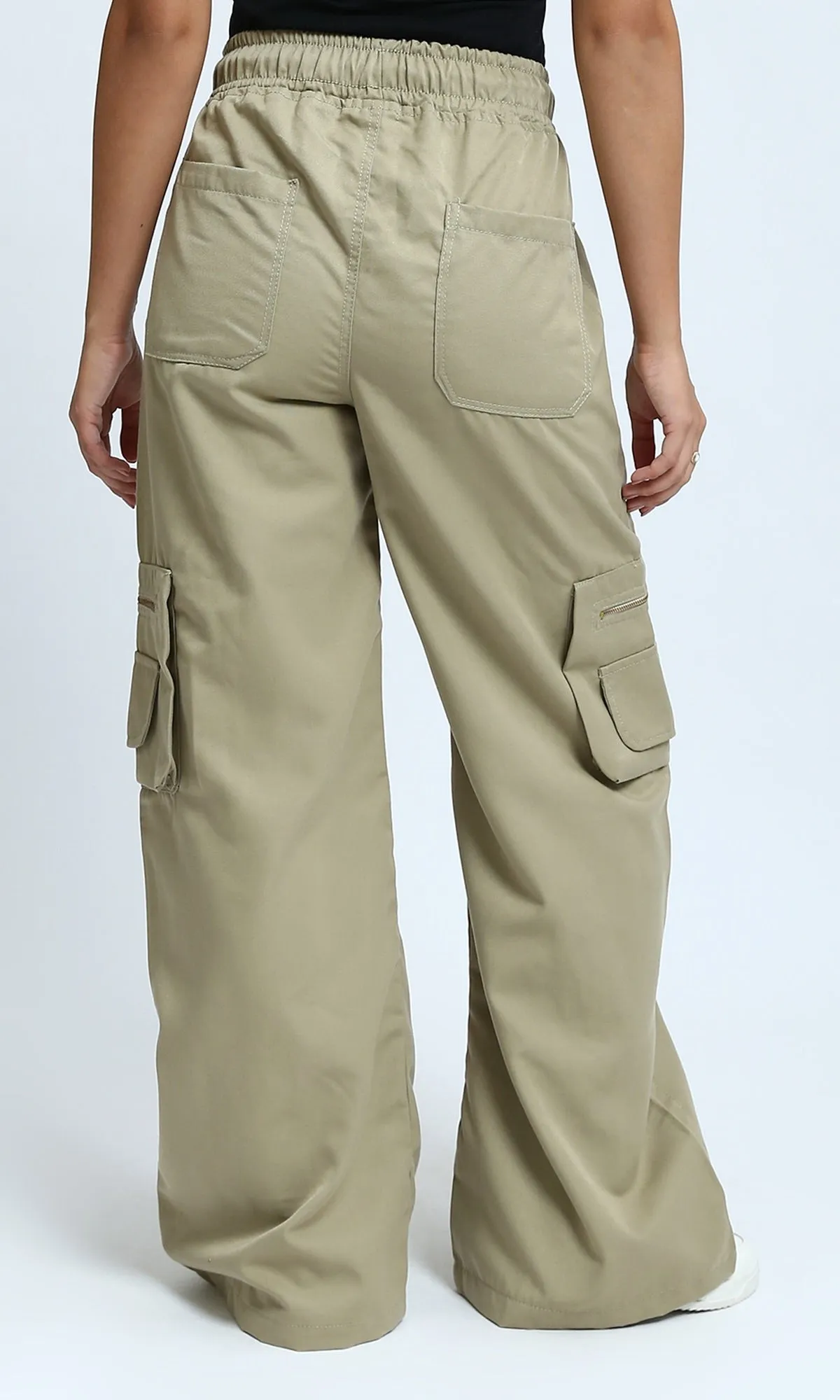 O180805 - Fashionable Slip On Cargo Pants - Olive