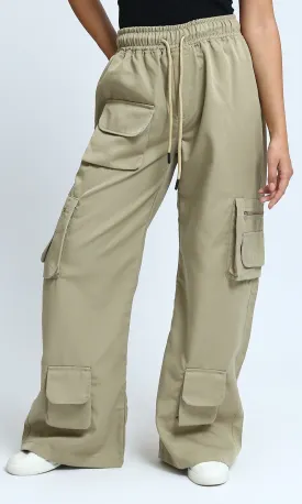 O180805 - Fashionable Slip On Cargo Pants - Olive