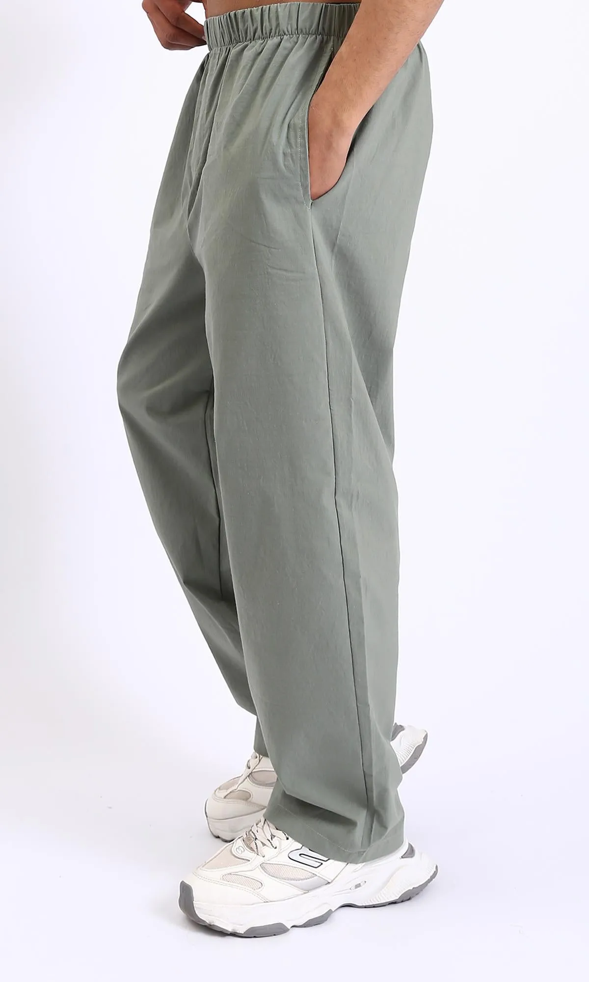 R208150-Elastic Waist Slip On Casual Pants - Dark Olive