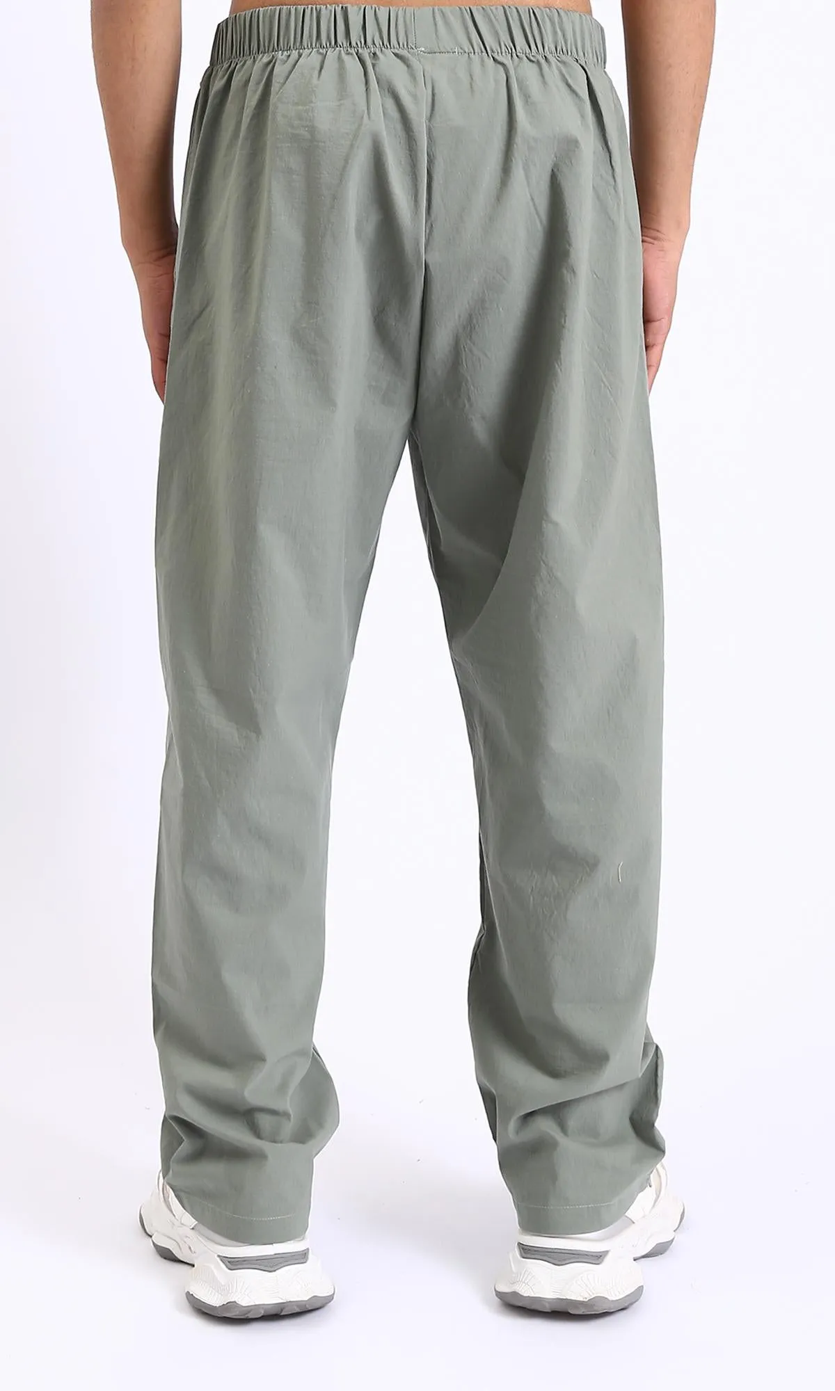 R208150-Elastic Waist Slip On Casual Pants - Dark Olive