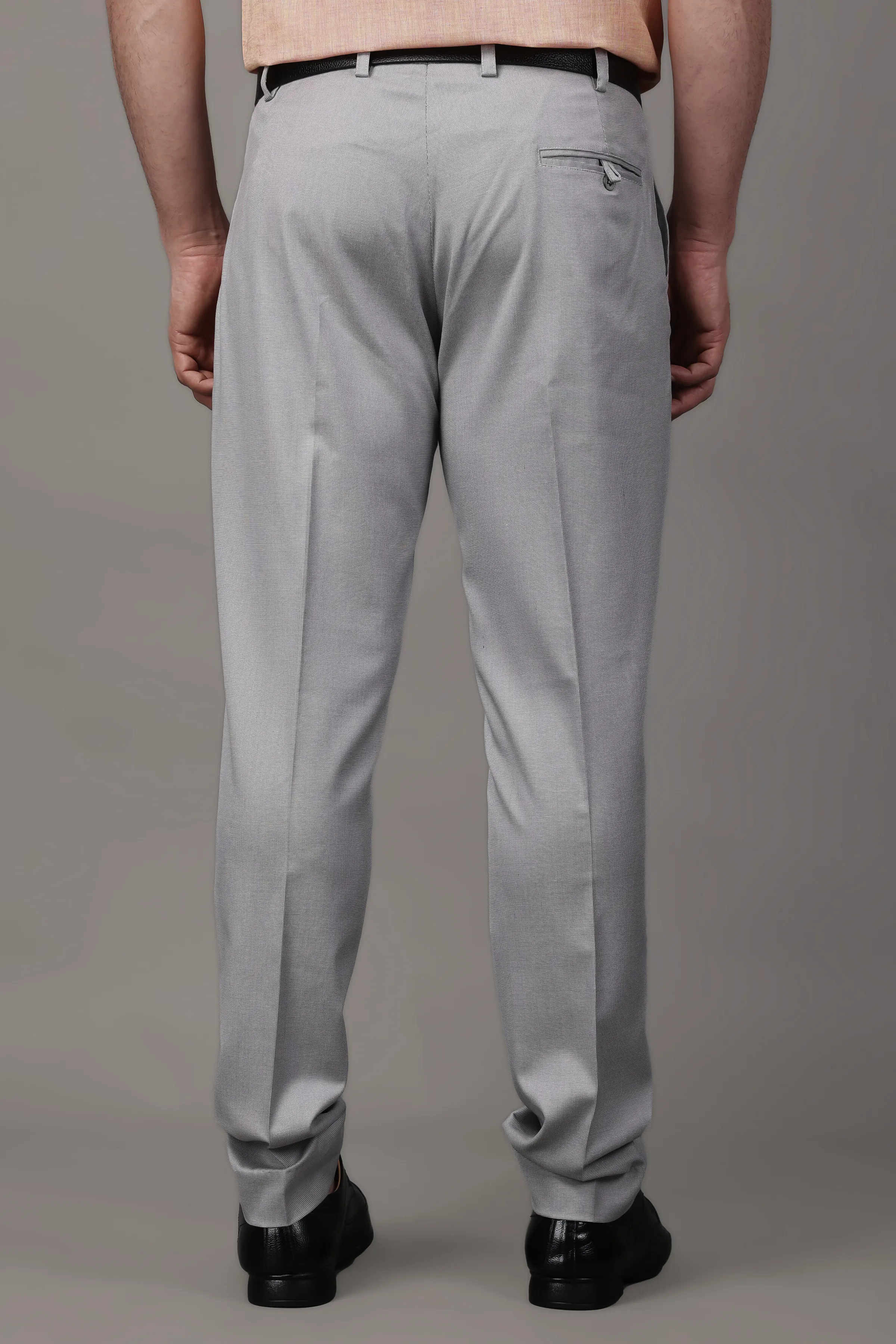 Solid Grey Stretch Textured Trousers