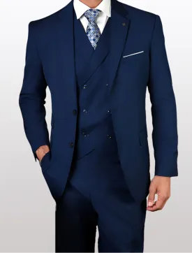 Statement Mens Sapphire Blue Modern Fit 100% Wool Vested Suit