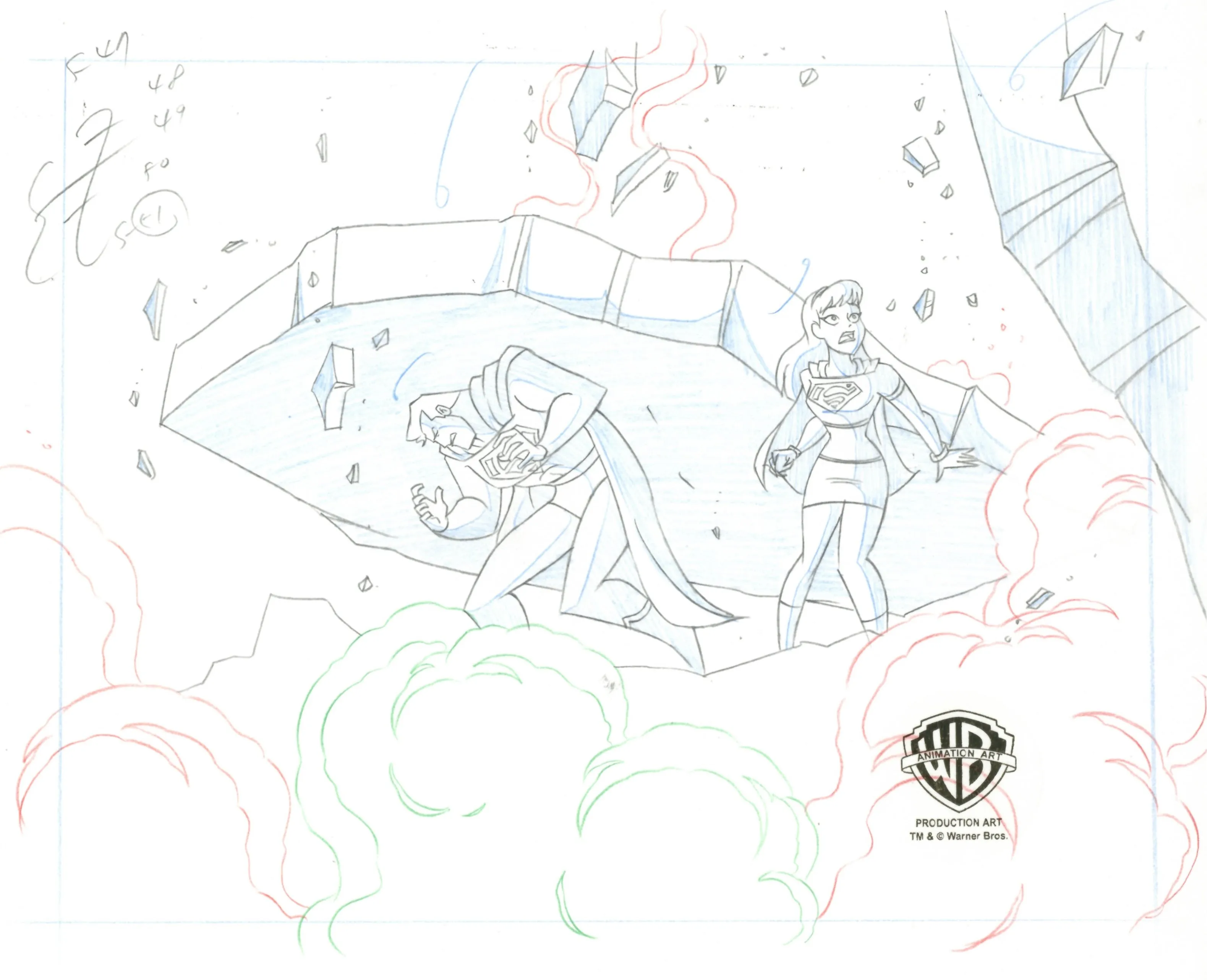 Superman the Animated Series Original Production Drawing: Superman, Supergirl