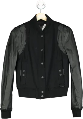 Trench London Black Leather Sleeve Bomber Jacket XS