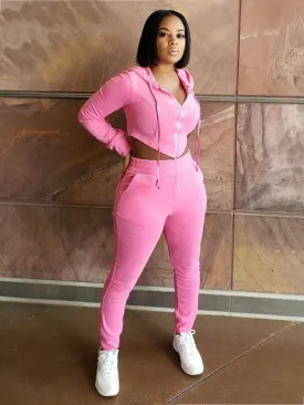 Two Piece Solid Color Zipper Hoodie  Sweatpants