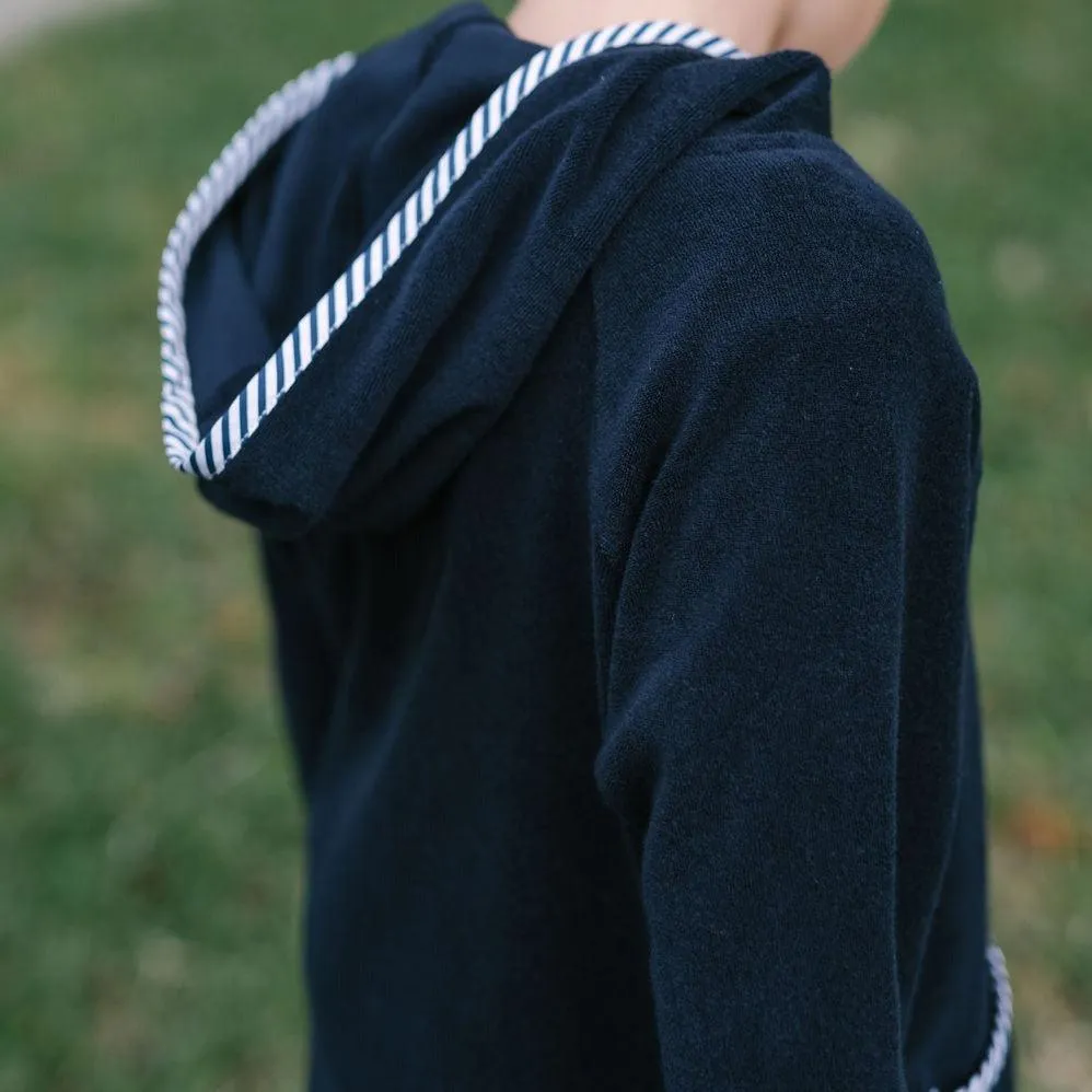 unisex navy french terry hooded zipper coverup