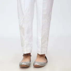 White Embroidered Cambric Slim Fit Trouser PW3672