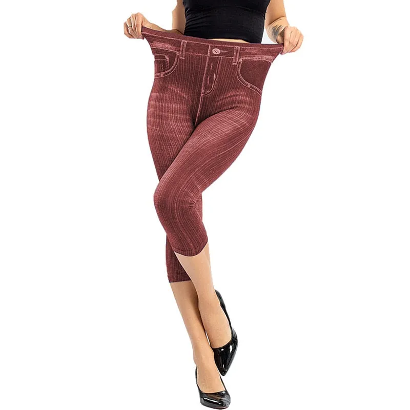 Wjczt Sexy astic Imitation  Jeans Leggings High Waist Pants Fitness Slim Legg Mujer Sport Push Up Leggings For Women Hot