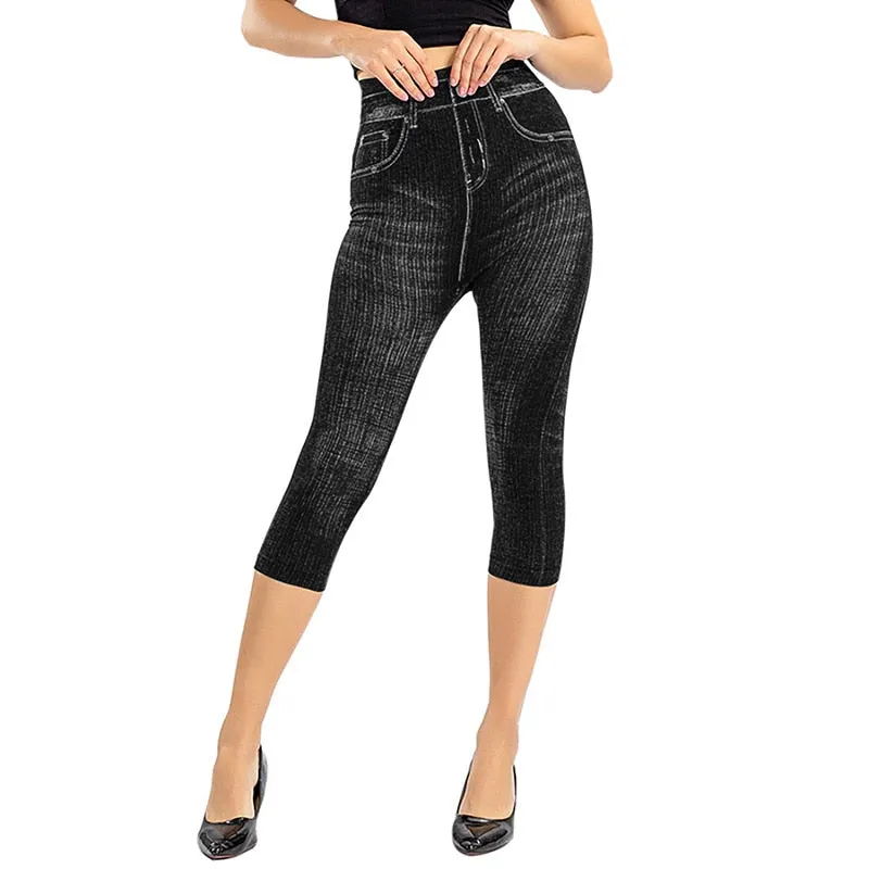 Wjczt Sexy astic Imitation  Jeans Leggings High Waist Pants Fitness Slim Legg Mujer Sport Push Up Leggings For Women Hot