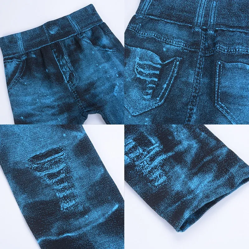 Wjczt Sexy astic Imitation  Jeans Leggings High Waist Pants Fitness Slim Legg Mujer Sport Push Up Leggings For Women Hot