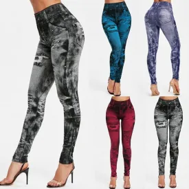 Wjczt Sexy astic Imitation  Jeans Leggings High Waist Pants Fitness Slim Legg Mujer Sport Push Up Leggings For Women Hot