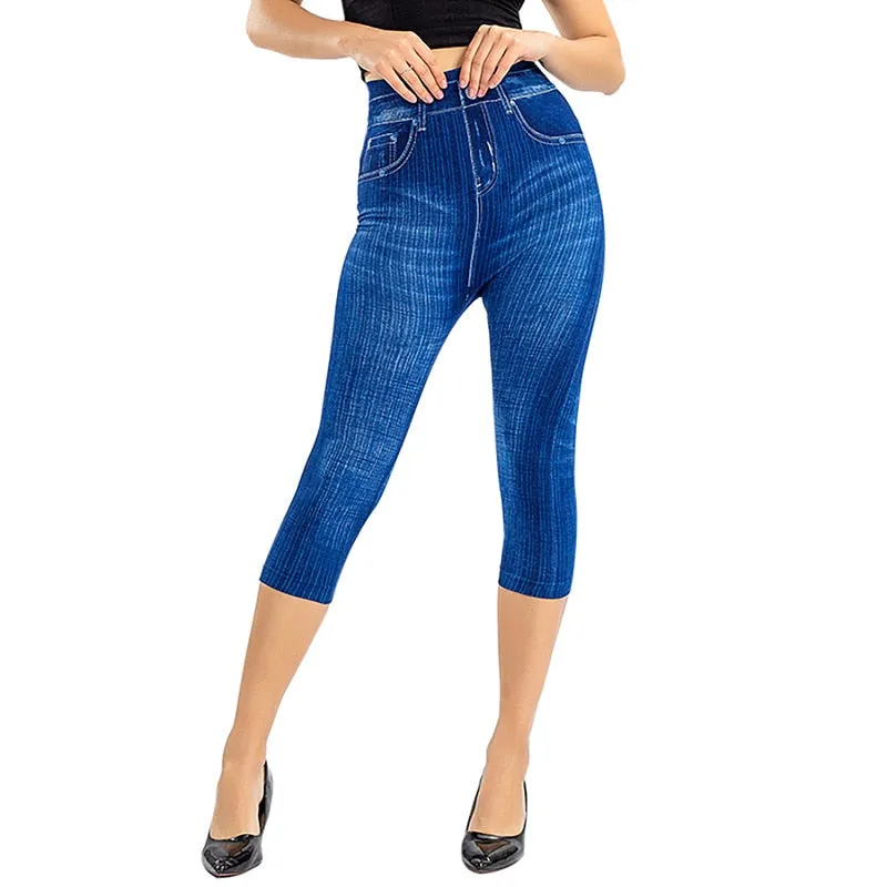 Wjczt Sexy astic Imitation  Jeans Leggings High Waist Pants Fitness Slim Legg Mujer Sport Push Up Leggings For Women Hot