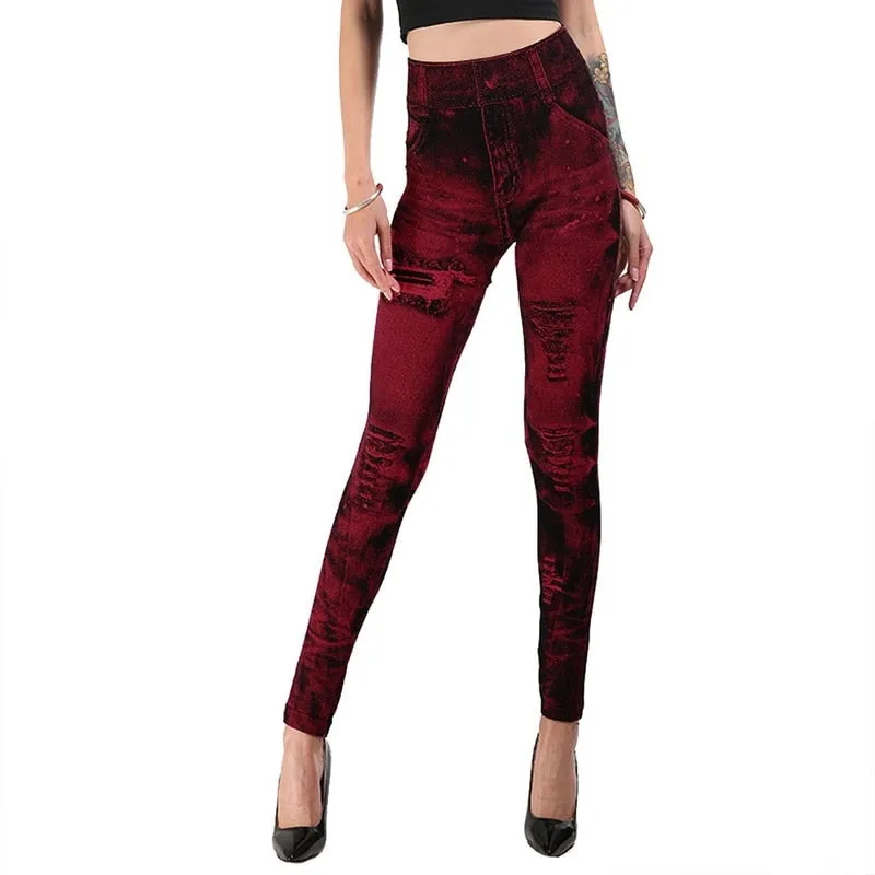 Wjczt Sexy astic Imitation  Jeans Leggings High Waist Pants Fitness Slim Legg Mujer Sport Push Up Leggings For Women Hot