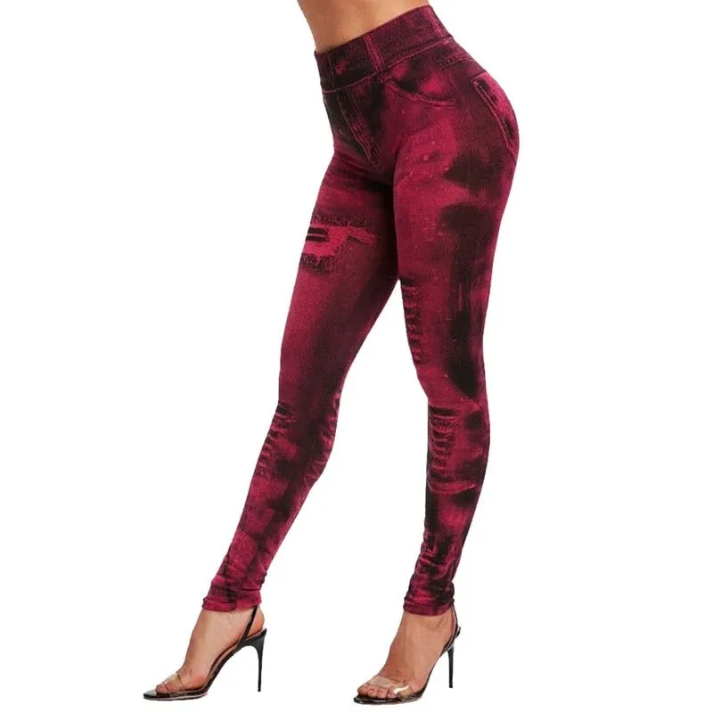 Wjczt Sexy astic Imitation  Jeans Leggings High Waist Pants Fitness Slim Legg Mujer Sport Push Up Leggings For Women Hot