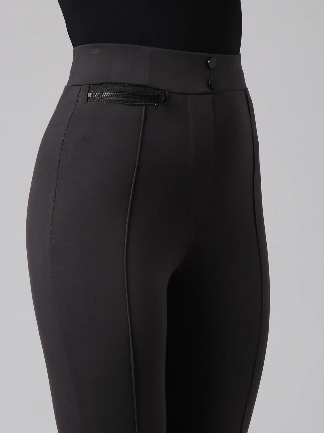 Women Solid Charcoal Skinny Fit Jeggings