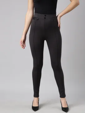 Women Solid Charcoal Skinny Fit Jeggings